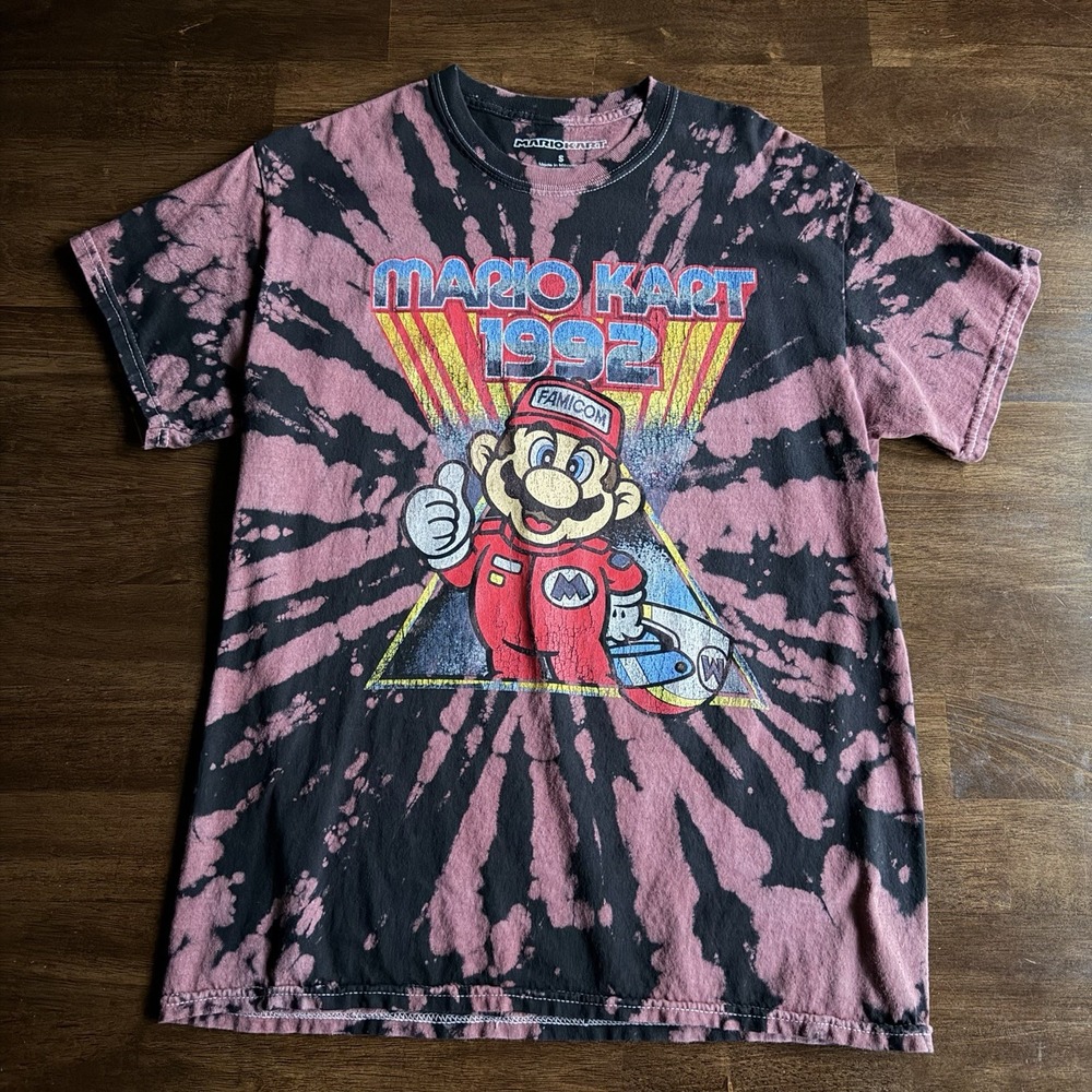 Tie Dye Mario Kart 1992 Super Nintendo T-Shirt Men's size small 90s